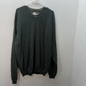 Nordstrom JWN 100% Cashmere Sweater Mens XL Green Classic V Neck Preppy